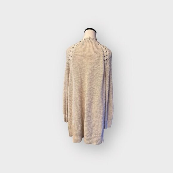 Women’s torrid 1 Oatmeal / Cream Knit Cardigan with Corset Laced Shoulders 14 16 - Picture 4 of 10